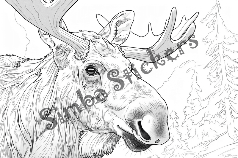 Colouring pages, Bundle of moose, 50 images