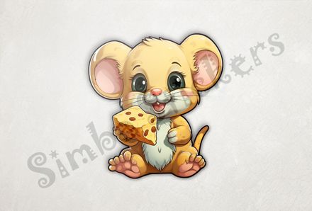 Baby Mouse showing off large piece of chesse while smiling