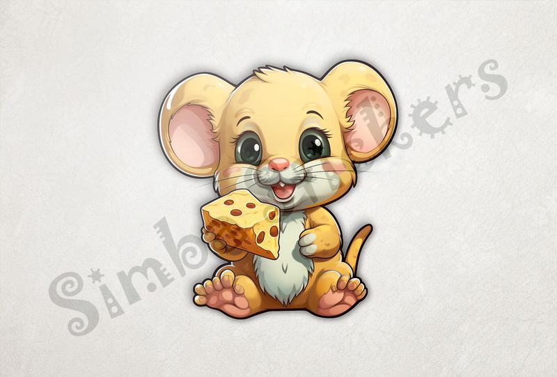 Baby Mouse showing off large piece of chesse while smiling