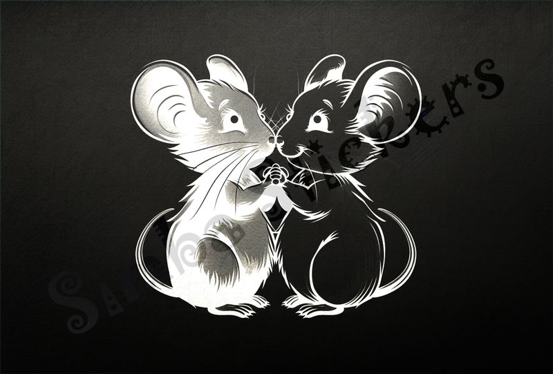 Mice nose-to-nose, holding hands, outline art
