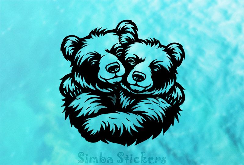 Bears in loving embrace cheek-to-cheek, outline art, ovas69