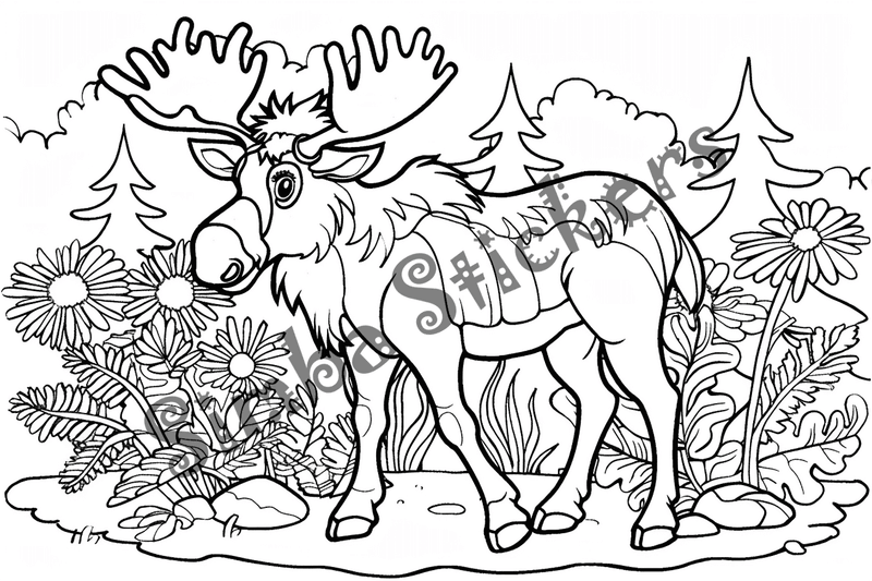 Colouring pages, Bundle of moose, 50 images