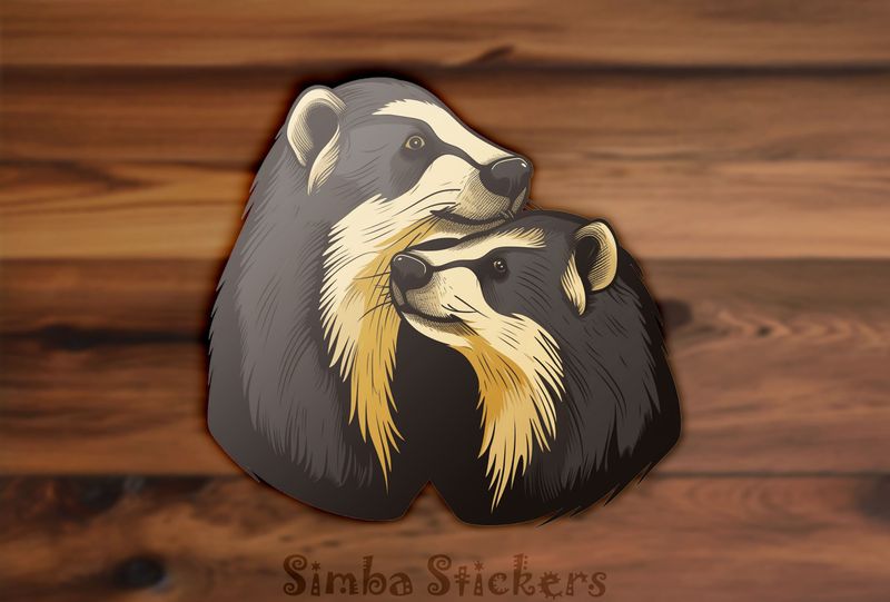 Honey Badgers in affectionate embrace, watercolour, tzjz7j