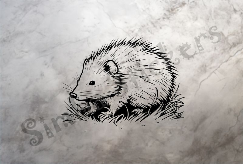 Porcupine in the grass, outline art