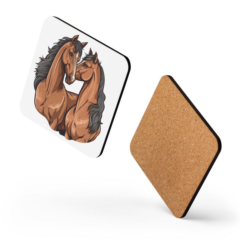 Cork-Back Coaster, Two brown horses snuggling, tdwcyd