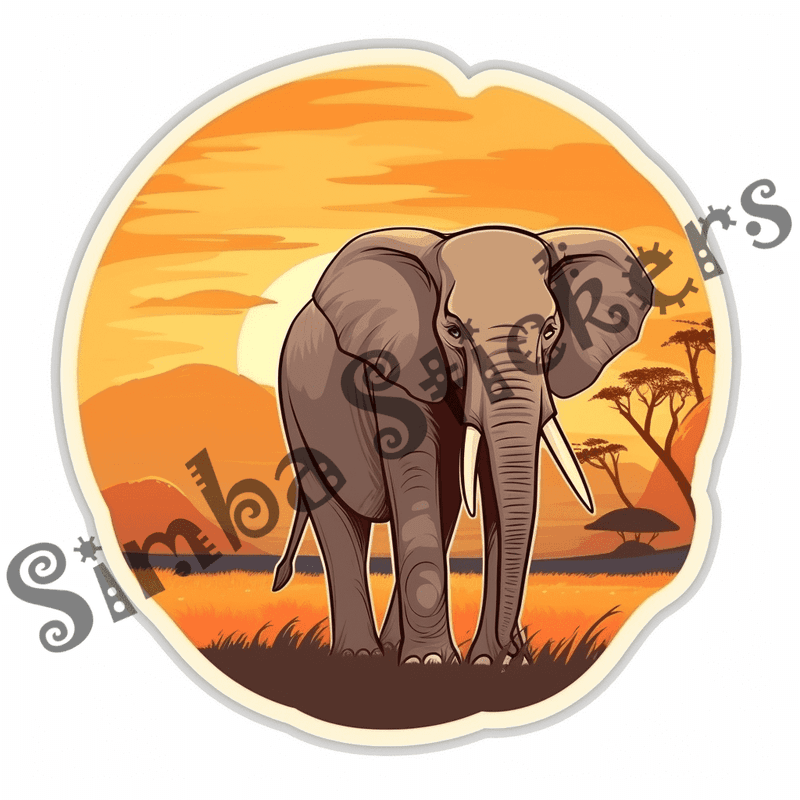Elephants at sunrise or sunset, sticker-style, image set, 25 images, orxvzg