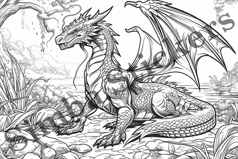 Colouring pages, bundle of dragons, 25 images