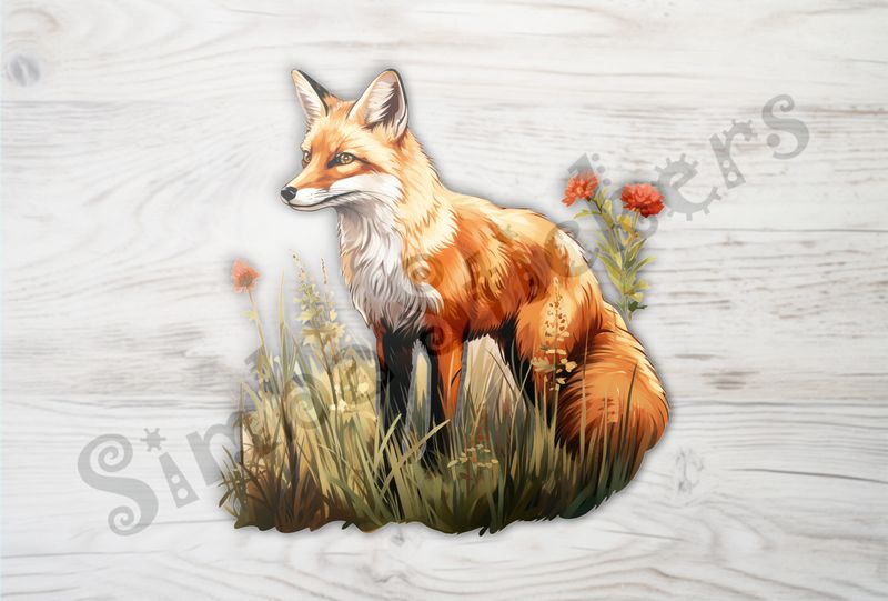 Red Fox in flowery grass