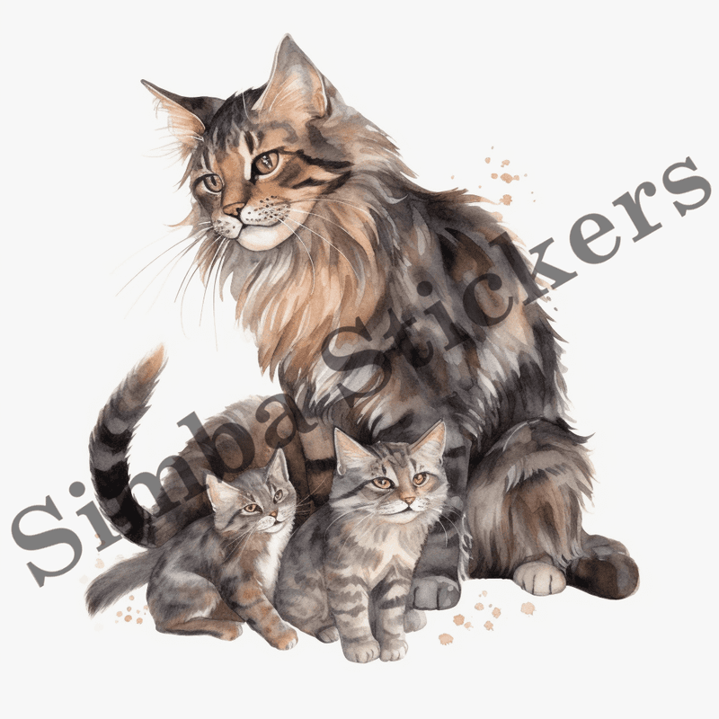 Maine Coon mother with kittens, image set, 10 images