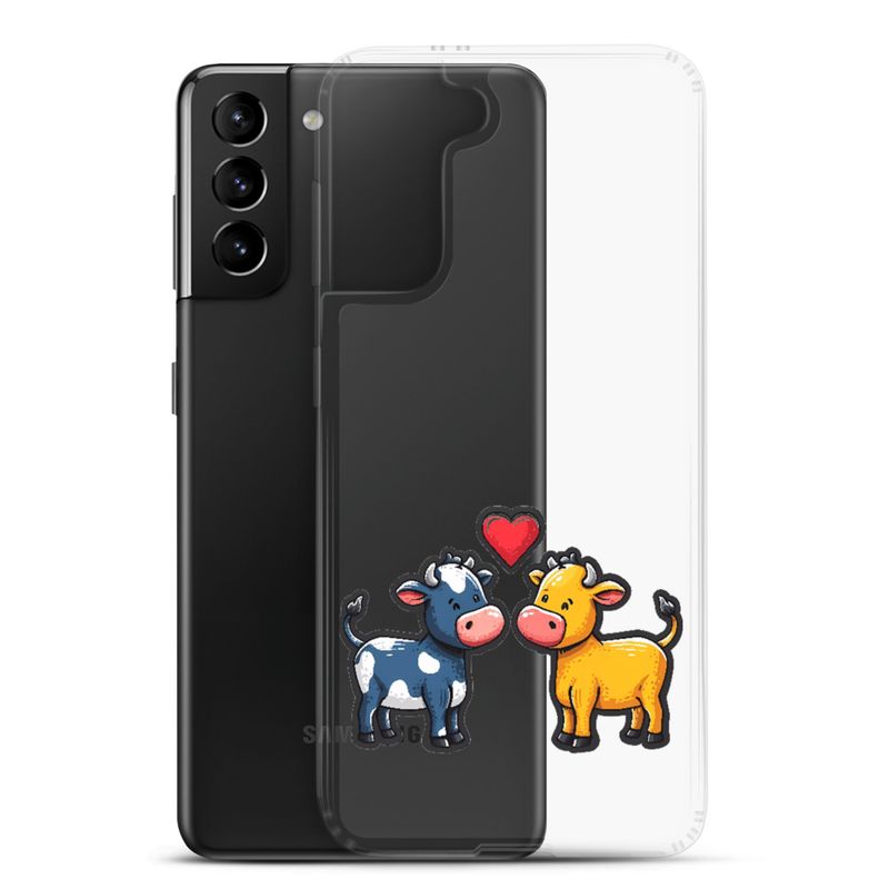 Clear Case for Samsung, Cattle, bull and cow in love, colourful , heart in picture, fvta2y