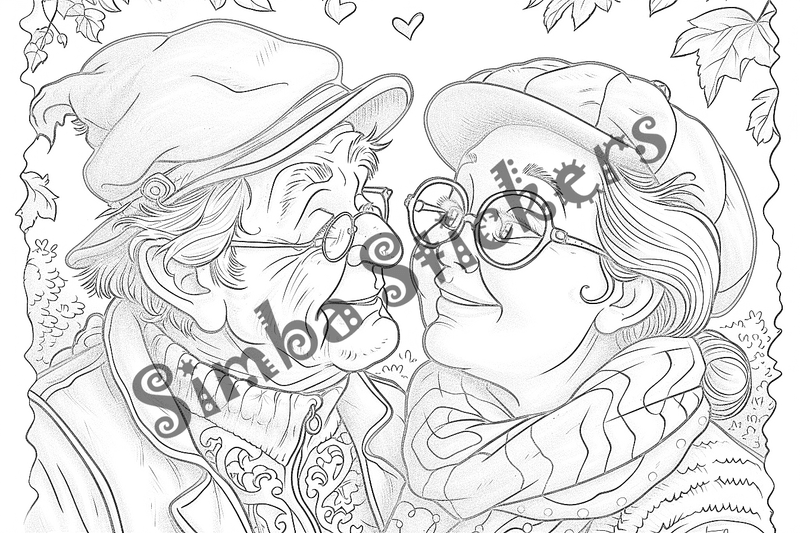 Colouring pages, bundle of people, elderly and grandparents with children, 50 images