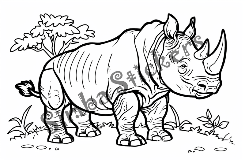Colouring pages, bundle of singular rhinos, 10 images