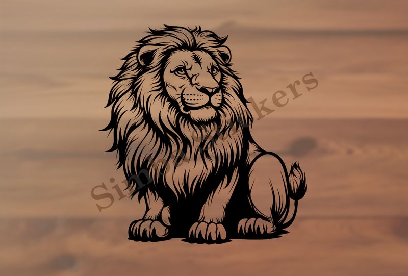 Majestic lion sitting, outline art