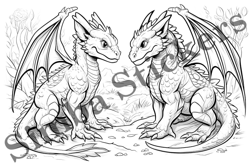 Colouring pages, bundle of dragons in love, 10 images