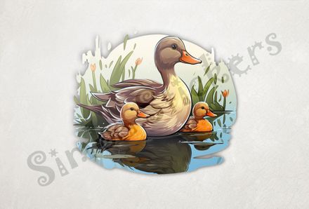 Mother duck with ducklings swimming 