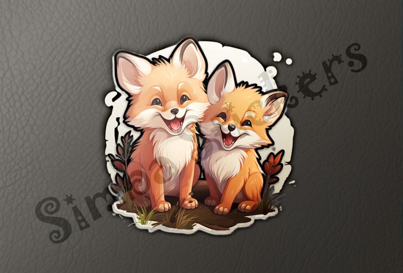 Two red fox kits laughing 