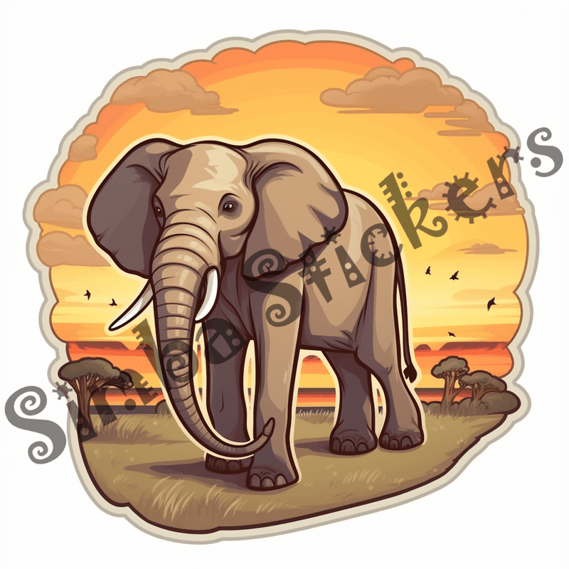 Elephants at sunrise or sunset, sticker-style, image set, 25 images, orxvzg
