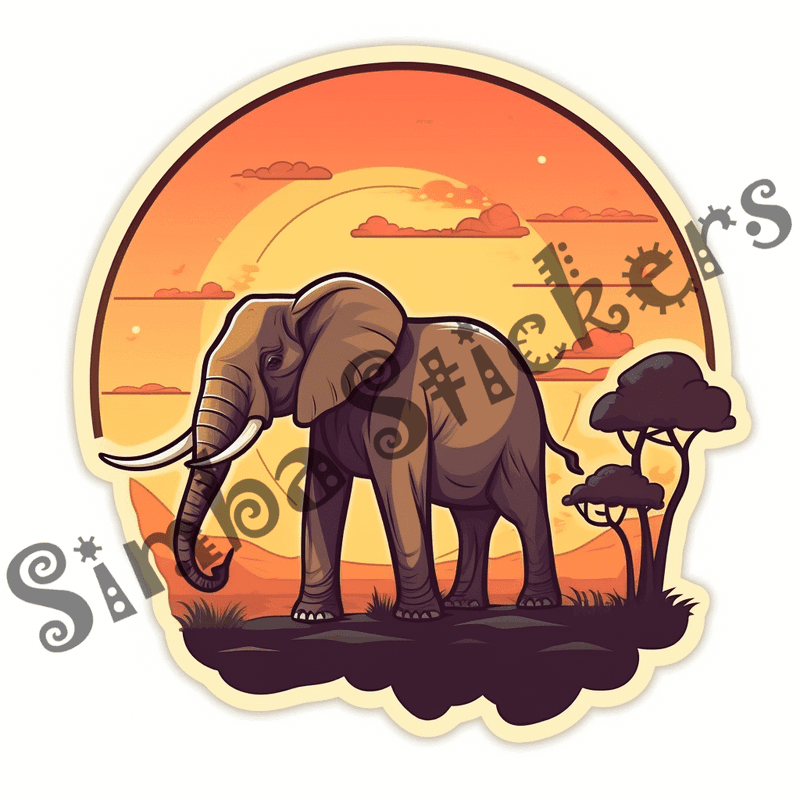 Elephants at sunrise or sunset, sticker-style, image set, 25 images, orxvzg