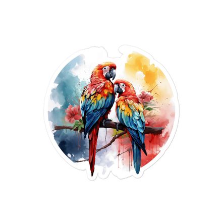 Sticker 4x4, Parrots perching romantically, watercolour, h3l8qr