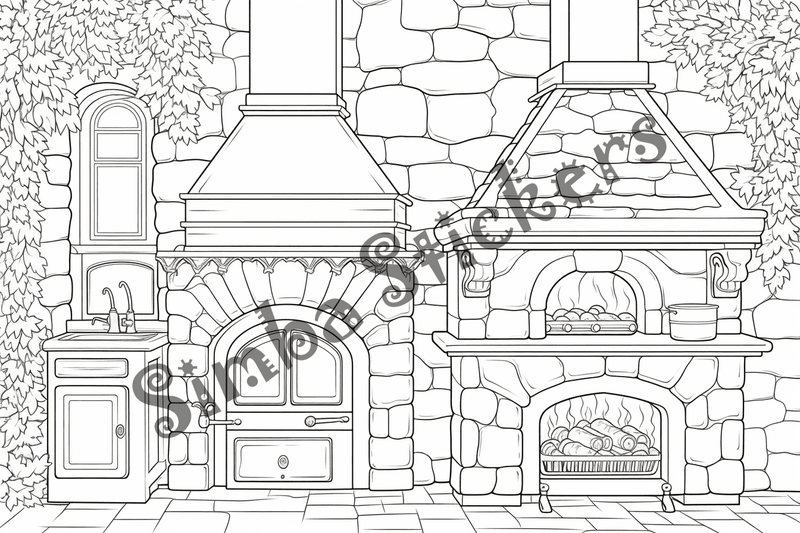 Colouring pages, bundle of house kitchens, 25 images