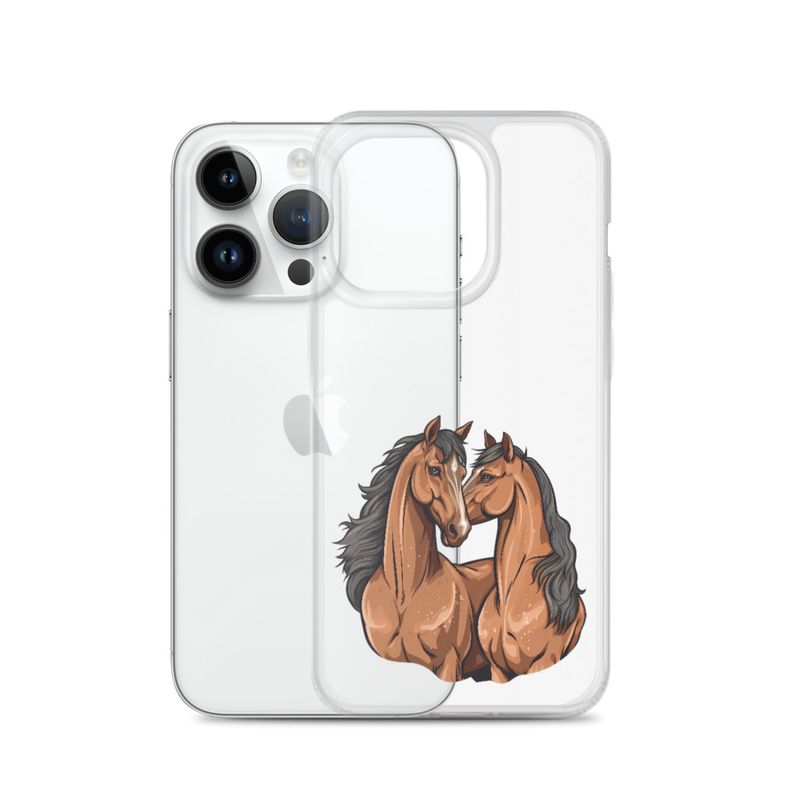 Clear Case for iPhone, Two brown horses snuggling, tdwcyd
