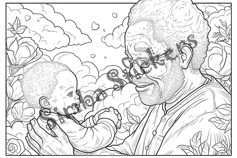 Colouring pages, bundle of people, grandfather with child, 10 images