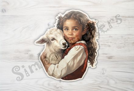 Goat hugged by small girl