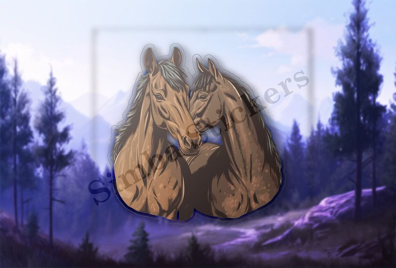 Two brown horses cheeck-to-cheek