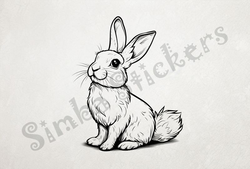 Hare sitting up straight, outline art