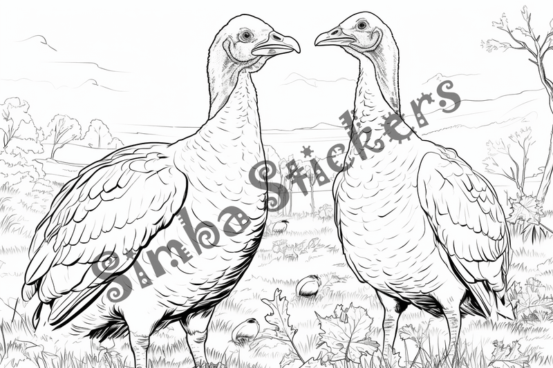 Colouring pages, bundle of turkeys, 50 images