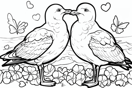 Colouring pages, bundle of seagulls in love, 25 images