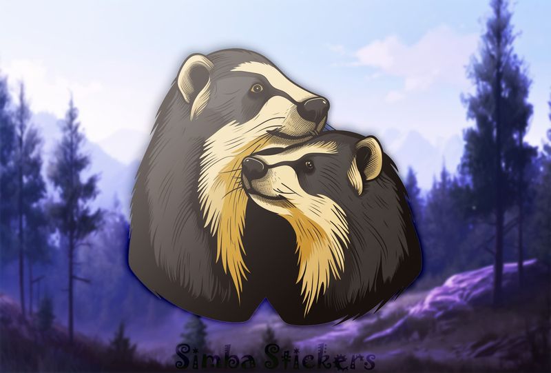 Honey Badgers in affectionate embrace, watercolour, tzjz7j