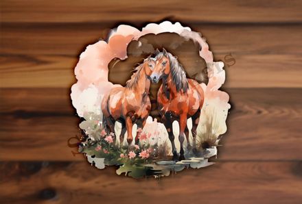Horses in love, watercolour