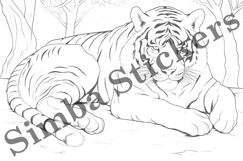 Colouring pages, bundle of tigers, 10 images