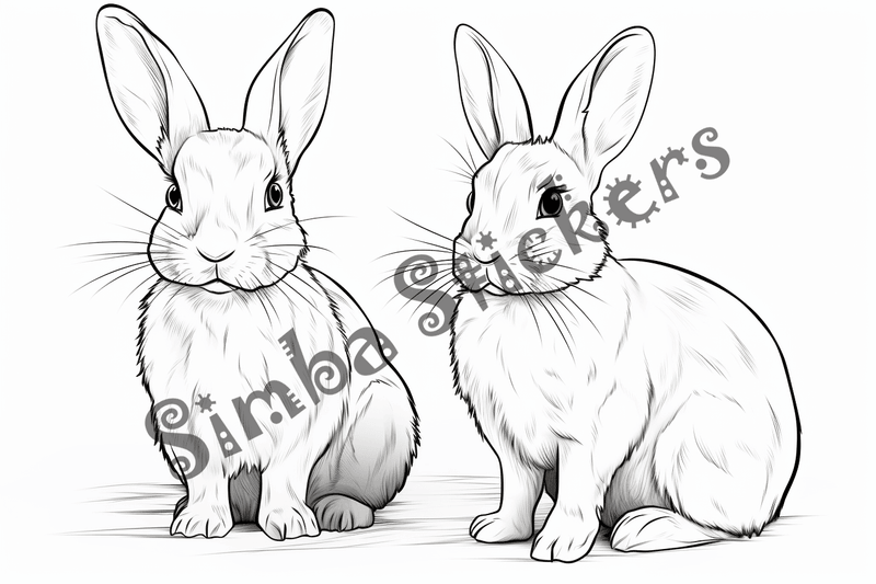Colouring pages, bundle of rabbits, 25 images