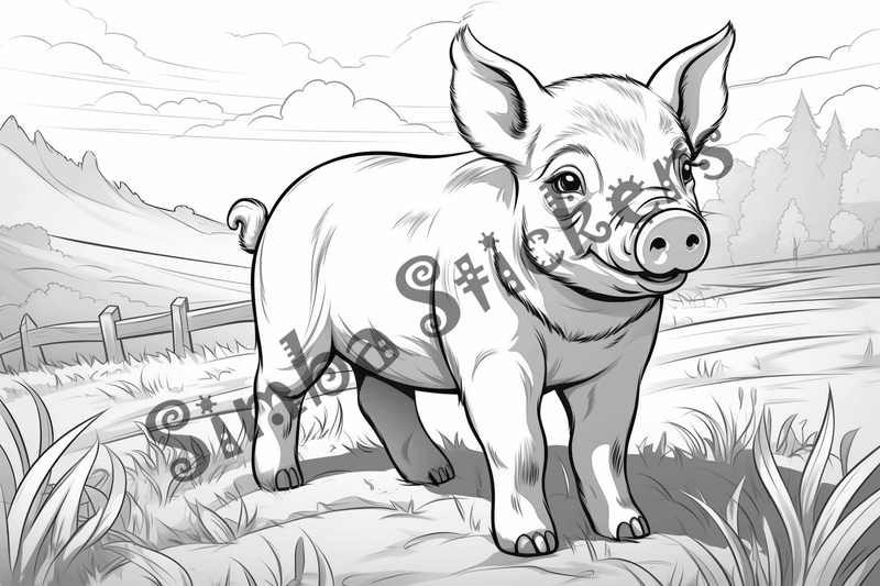 Colouring pages, bundle of pigs on a farm, 10 images