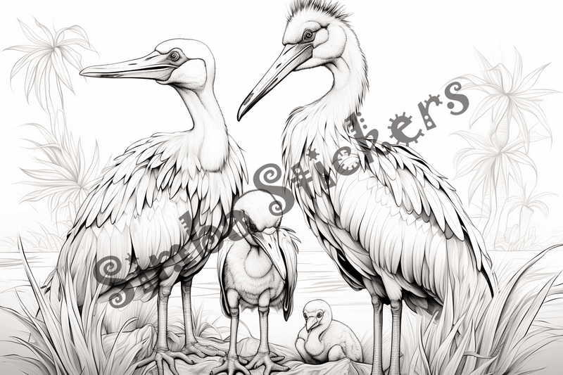 Colouring pages, bundle of marabou storks, 25 images