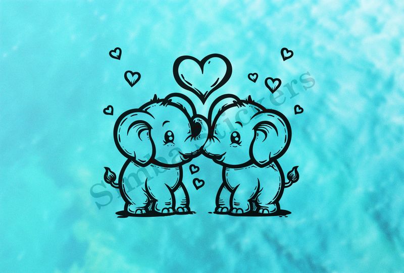 Baby elephants in love, outline art