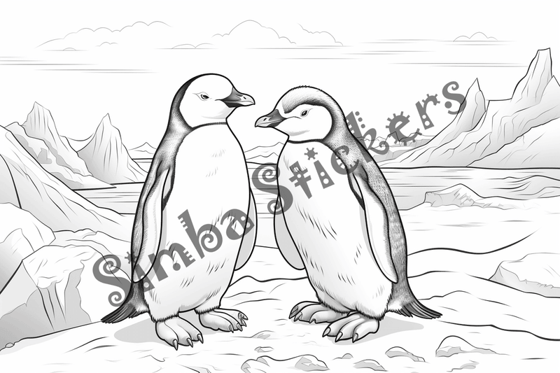 Colouring pages, bundle of penguins in love, 10 images