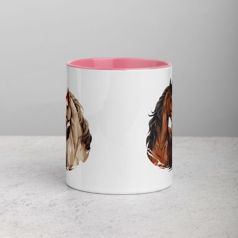 White Ceramic Mug with Color Inside, 11&amp;15oz, Horses nose-to-nose, jbgjpy