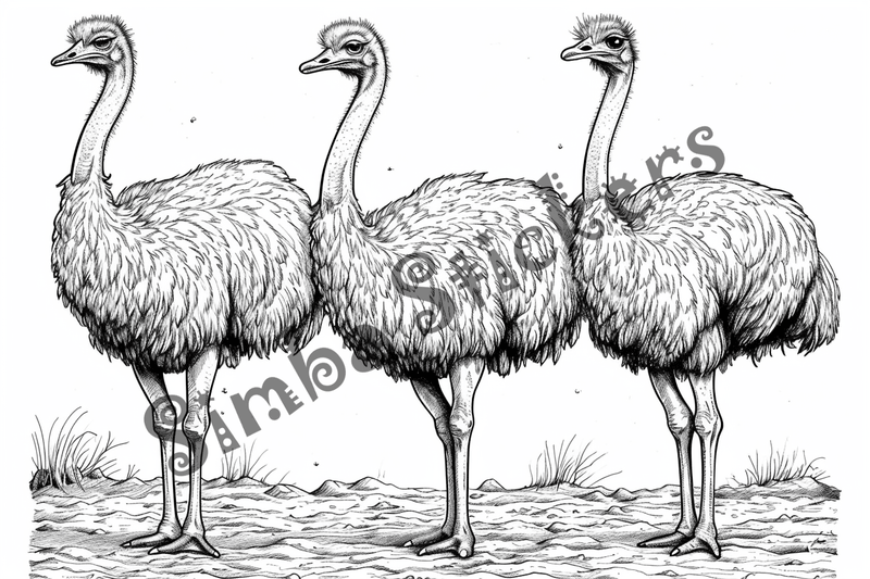Colouring pages, bundle of multiple ostriches, 10 images