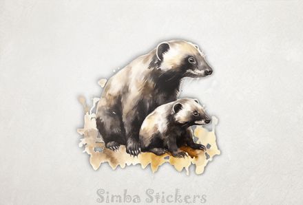Honey Badger with child, watercolour, cttwbk