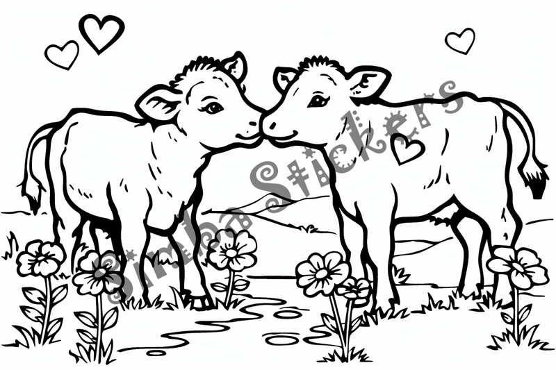 Colouring pages, bundle of cattle in love, 25 images