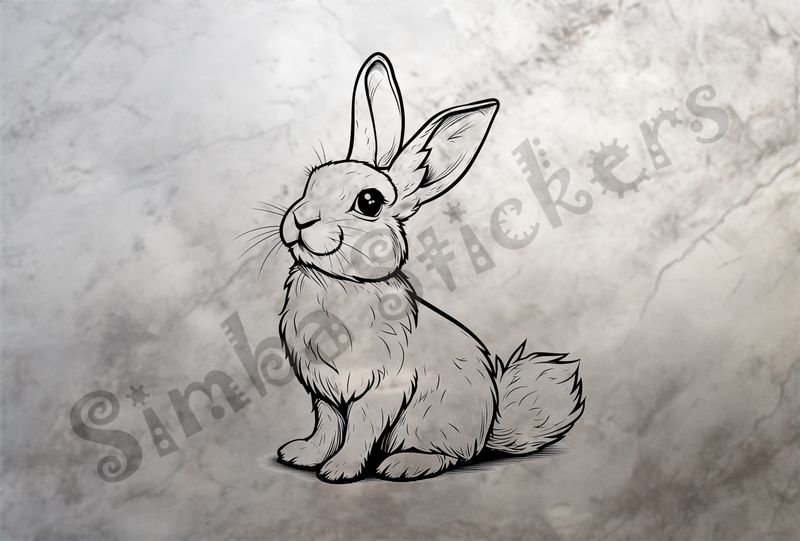 Hare sitting up straight, outline art