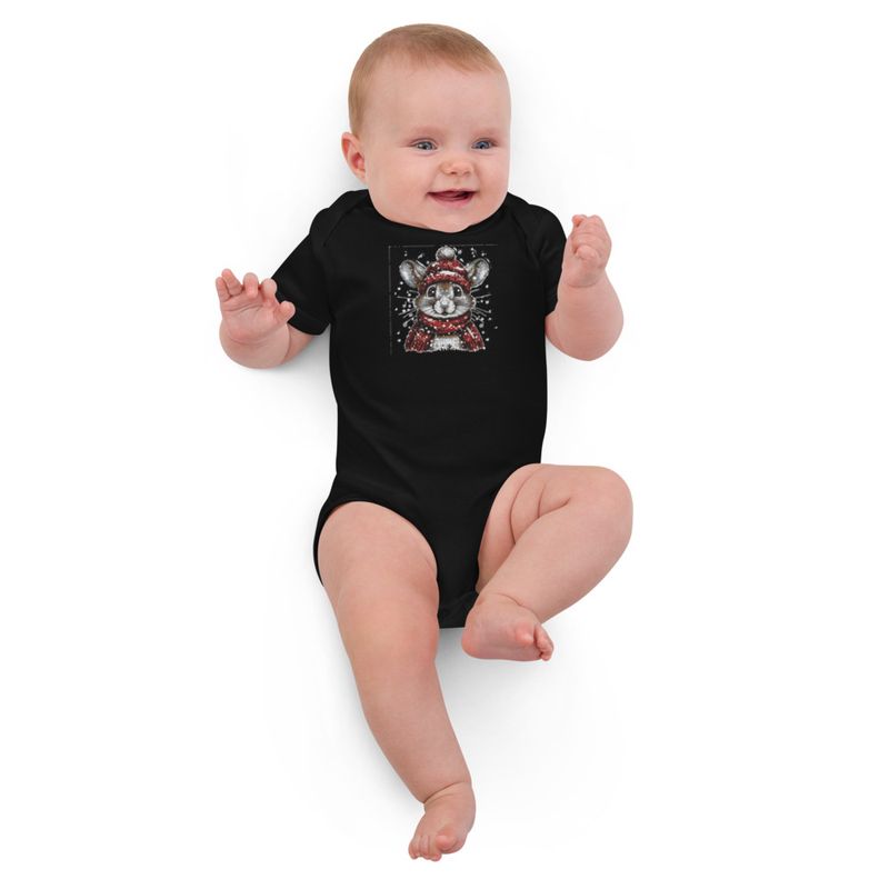 Embroidered Organic Cotton Baby Bodysuit, 3-18 Months, Elephant, face with large trunk and tusks
