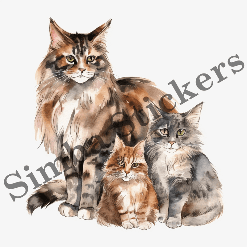 Maine Coon mother cats with kittens, image set, 10 images
