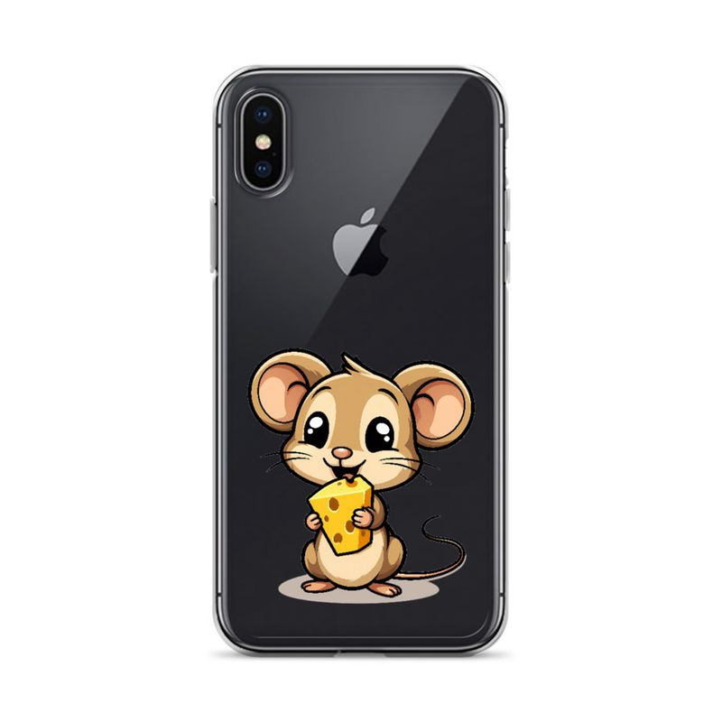 Clear Case for iPhone, Small Mouse happily licking large chunk of cheese, pqapy6