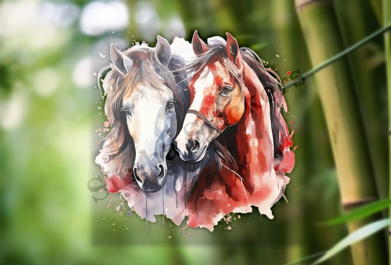 Horses in love, watercolour