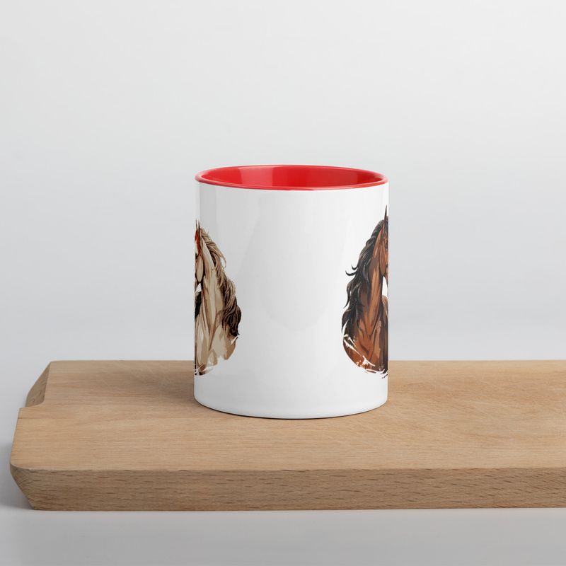 White Ceramic Mug with Color Inside, 11&amp;15oz, Horses nose-to-nose, jbgjpy