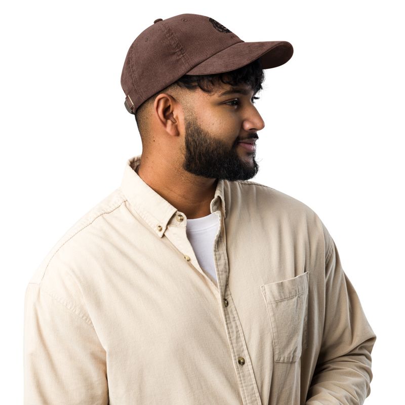 Vintage Corduroy Cap, Majestic lion face, outline art 